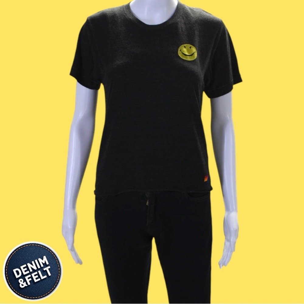 AVIATOR NATION Women's Smiley Stitch Boyfriend Tee | Color: Charcoal | EUC!!😃🌈 - Picture 12 of 16